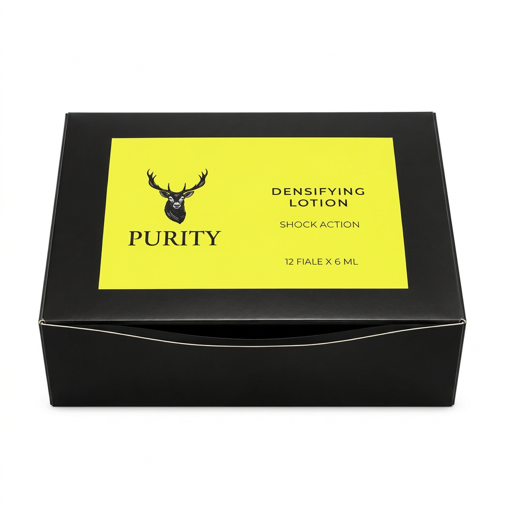 Purity Densifying Lotion, confezione intera da 12 fiale da 6 ml su sfondo bianco quadrato