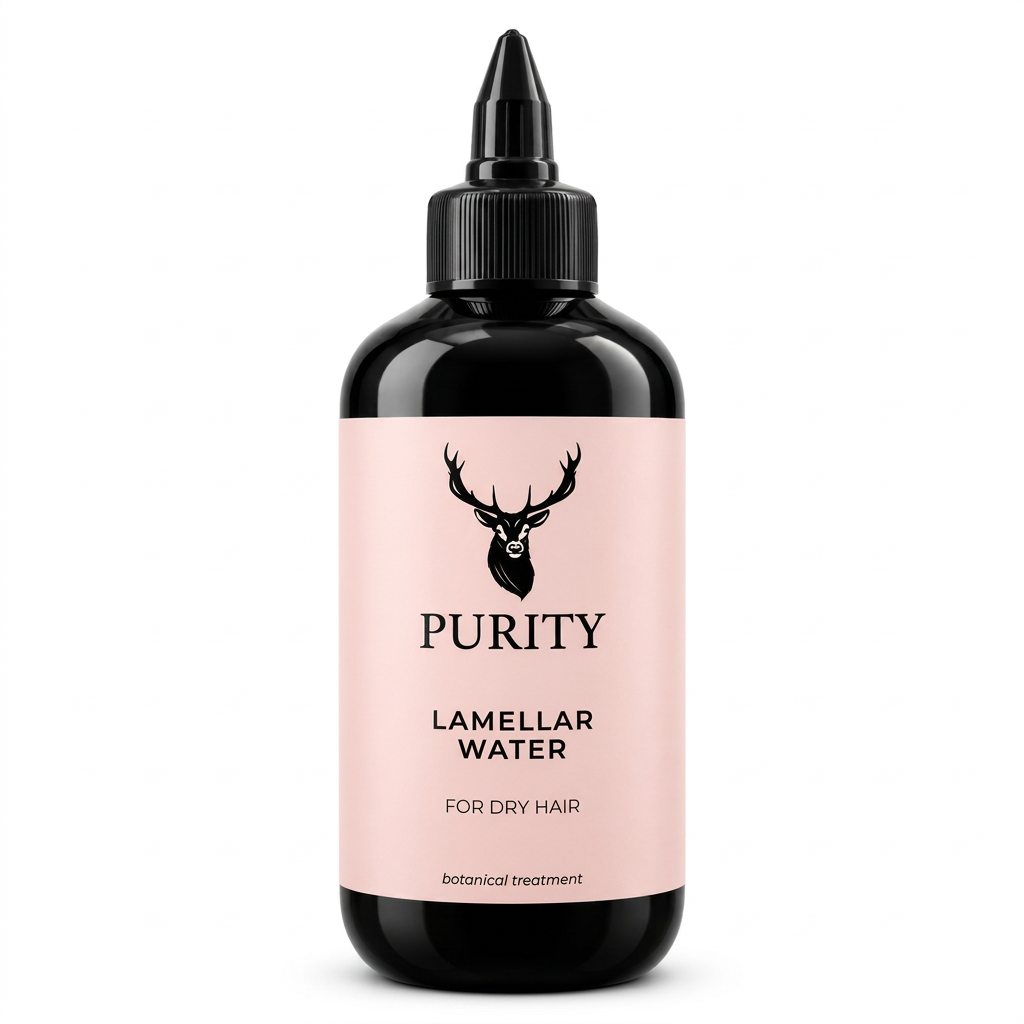Purity Lamellar Water, flacone intero su sfondo bianco quadrato